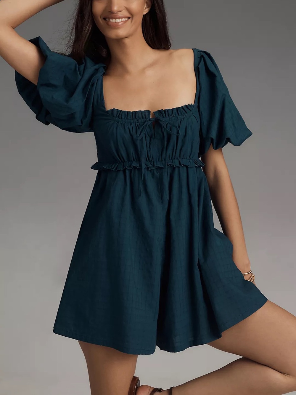 Anthropologie Pilcro Puff-Sleeve Babydoll Playsuit romper teal
Size S